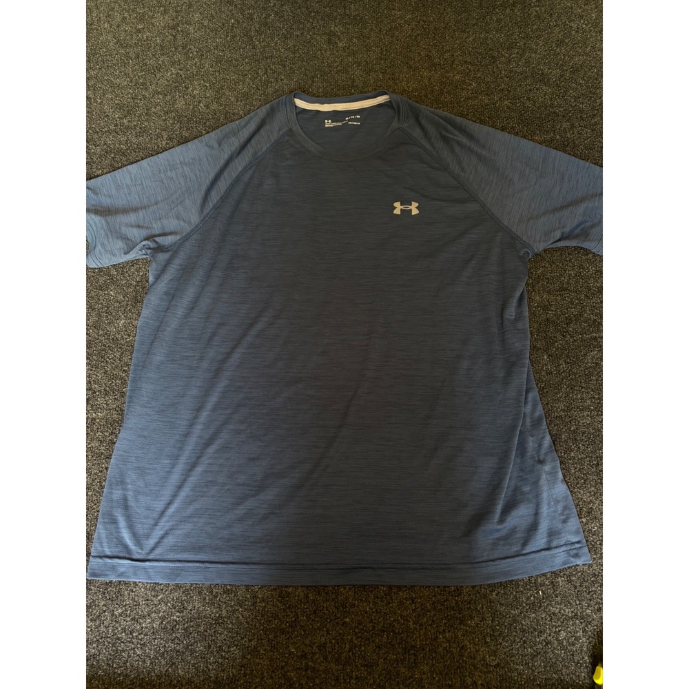 Under Armour Mens HeatGear Short Sleeve Training Shirt Blue Heather XL Loose Fit